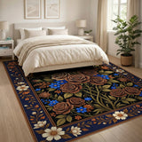 Bronze Rose and Blue Floral Persian Rug