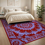 Ornate Red Persian Rug with Purple Floral Medallion