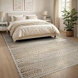 Beige and Neutral Beige Tribal Geometric Area Rug