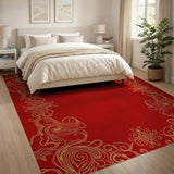 Red Gold Paisley Ornate Border Rug