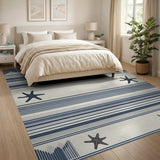 Navy Striped Starfish Coastal Beach Rug