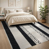 Black White Vertical Stripe Diamond Woven Rug