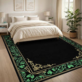 Ornate Teal Floral Vine Border Area Rug
