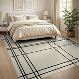 Beige Grid Washable Area Rug