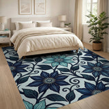 Navy Teal Clematis Floral Area Rug