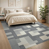 Grey Geometric Patchwork Area Rug