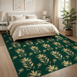 Emerald Green Golden Floral Vintage Area Rug