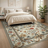 Beige and Neutral Elegant Floral Vintage Cream Area Rug