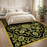 Gold and Silver Opulent Black Gold Persian Medallion Rug