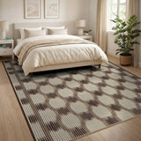 Brown Tan Hexagonal Geometric Area Rug