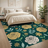 Yellow Rose Daisy Floral Area Rug