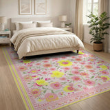 Blush Pink Sunny Yellow Floral Area Rug