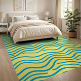 Sunny Yellow Blue Ocean Wave Area Rug