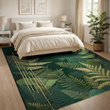 Golden Ferns on Emerald Green Distressed Rug