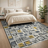 Grey Yellow Geometric Abstract Area Rug