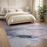 Pink Grey Veined Marble Abstract Area Rug