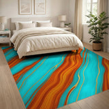 Blue Teal Orange Swirl Area Rug