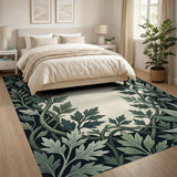 Ornate Green Vine Leaf Frame Area Rug