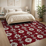 Geometric Modern Red Festive Red Snowflake Geometric Area Rug