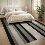 Black Gray Vertical Striped Woven Area Rug