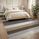 Grey Striped Geometric Grey Area Rug