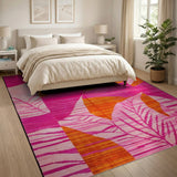 Vibrant Pink Orange Geometric Leaf Area Rug