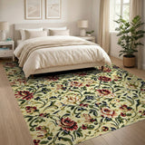 Vintage Red Peony Floral Cream Area Rug