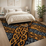 Orange Ocelot Face Geometric Area Rug