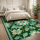 Emerald Green Yellow Blossom Floral Vintage Area Rug