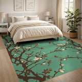 Teal Blossom Branch Washable Area Rug