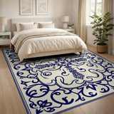 Traditional Persian Blue and Teal Navy Blue Floral Persian Area Rug