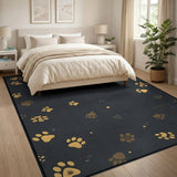Golden Paw Print Area Rug on Charcoal Grey