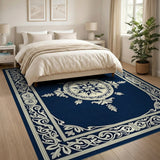 Blue and Teal Elegant Navy Ornate Floral Medallion Rug