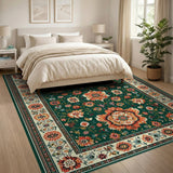 Traditional Persian Floral Rug in Green and Orange