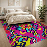 Vibrant Pink Starburst Geometric Multi-Color Rug