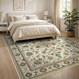 Beige and Neutral Ivory Traditional Persian Floral Area Rug