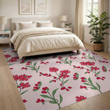 Red Floral Blooms on Pink Area Rug