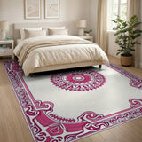 Pink Traditional Persian Ornate Pink Mandala Area Rug