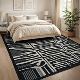Geometric Modern Bold Black White Geometric Woven Area Rug