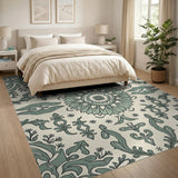 Teal Floral Medallion Vintage Rug