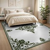 Ornate Green Foliage Frame Area Rug