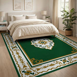 Traditional Persian Green Emerald Green Traditional Persian Medallion Rug