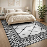 Ornate Frame Black White Tufted Area Rug