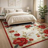 Vintage Red Poppy Floral Area Rug
