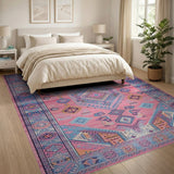 Hot Pink Teal Heritage Tribal Area Rug