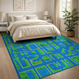 Kids Cartoon City Road Map Area Rug