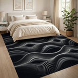 Abstract Wave Black White Area Rug