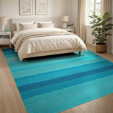 Ombre Blue Striped Textured Area Rug