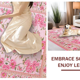 Ultra Soft Area Rug, Non Slip, Stain Resistant, Washable Area Rugs for Living Room, Bedroom, Bright Garden Floral Aesthetic(Pink)