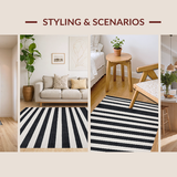 Ultra Soft Area Rug, Non Slip, Stain Resistant, Washable Area Rugs for Living Room, Bedroom, Retro Black & White Striped Rug: Modern Geometric Area Rug(Black)